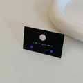 Close-up of royal blue bean-shaped stud earrings on a black jewelry display card - Dark Blue Stud Earrings