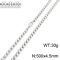Classic silver stainless steel pearl chain necklace for men and women, 500x4.5mm size - Silver 4.5mm x 500mm (KN230424-Z)