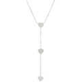 Detailed view of silver stainless steel Y-necklace with three polished heart pendants - Silver Tone (Y-Shape Heart) (N-022)
