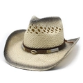 Breathable cream straw sun hat with gradient brim and seashell leather band for beach travel - M (56-58cm) / Black Hollow Gradient