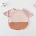 Pink and beige waterproof baby bib with short sleeves and crumb catcher pocket - Shawl - Light Pink Color Block / One Size