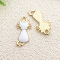 Cute gold and white enamel cat charms for DIY jewelry and accessory making - 1pc White Cat Silhouette