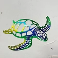 Turtle metal wall art with colorful laser-cut hollow patterns and gradient finish - Colorful