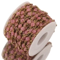 Pink glitter bead chain with gold metal link on a white spool for DIY jewelry making - 1m / Pink