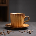 Retro tan ceramic coffee cup and saucer set with vintage striped texture and glaze - 251-large-piano Key Mug + Saucer (brown) 340ml / Universal