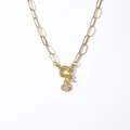 Gold paperclip chain necklace with a zircon-encrusted letter G pendant for women - Letter G