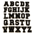 Full set of 26 black chenille letter patches with gold glitter borders for DIY apparel - 8cm / Set of 26 Letters / Black