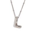 Minimalist silver puff balloon letter L pendant necklace with polished metal finish - Steel-Letter L
