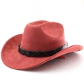 Chapeau de cowboy en daim bordeaux style western avec bande en cuir tressé noir - M (56-58cm) / Rouge Brique