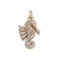 Macro shot of gold seahorse pendant with sparkling round and baguette cubic zirconia - Seahorse 1/YSN088-06