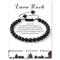 Adjustable natural black lava rock bead bracelet with a professional display gift card - Lava Stone