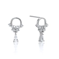 French luxury S925 silver needle drop earrings with sparkling round cubic zirconia tassels - White Gold