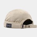 Beige corduroy brimless docker hat with vintage metal buckle and side label detail - Adjustable / Beige