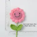 Handmade knitted pink sun flower with smiley face and green stem, 40cm height - Smiley Sunflower Bouquet - Pink