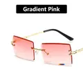 Fashion rimless square sunglasses with gradient pink lenses and gold metal temples - Gradient Pink