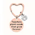Rose gold heart keychain with rhinestone apple and teacher appreciation engraving - JSYZ013 Teachers plant seeds that grow forever / Rose Gold