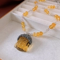 Vintage style buddha head pendant necklace with yellow beads in white velvet box - Yellow Buddha Head Amber Texture Necklace