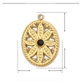 Detail view of a 22mm gold stainless steel floral pendant with black rhinestone - YE511-2 (Retro Black Zirconia Flower)
