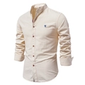 Chemise homme business casual beige en coton et lin avec col officier - 3XL / Jaune (Style 71)