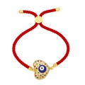 Bracciale cordino rosso con pendente a cuore occhio blu e strass colorati - Blu