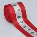 6cm red glitter and white Christmas tree wired ribbon roll for festive holiday decoration - Red Edge White Green Tree Glitter (Style 12)
