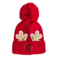 Gorro de punto rojo navideño con astas de lentejuelas doradas y un gran pompón suave - Talla única (aprox. 2-5 años) / Rojo