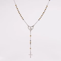 Dettaglio della collana rosario bicolore con ciondolo a cuore e croce lucida - Bicolore (Oro e Argento)