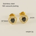 18K gold plated stainless steel heart stud earrings with black zircon stones - Heart / Black Zirconia