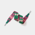 Wide woven shoulder strap with green argyle pattern and silver swivel metal hooks - Width 5cm Length 70cm / Green Webbing with Silver Buckle