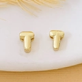Minimalist 18K gold plated letter T stud earrings on a decorative white stone base - Gold Letter T