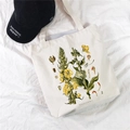 Beige canvas tote bag featuring yellow botanical Flowers Messenger floral print illustration - Verbascum Thapsus Illustration (STD344-O)