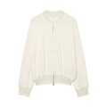 Detail of off-white zip-up jacket collar with size label and ribbed neckline texture - S / White Top
