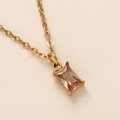 18K gold plated titanium necklace with rectangular pink zircon birthstone pendant - November/Citrine Color