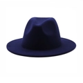 Detail of the high-quality wool felt texture on this elegant navy blue wide brim fedora hat - Navy Blue