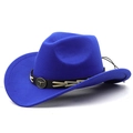 Royal blue wool western cowboy hat with vintage gold bull head buckle and leather band - M (56-58cm) Adjustable / Sapphire Blue