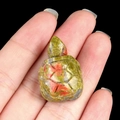 Mini natural green stone turtle figurine with red spots and hand-carved shell details - Unakite