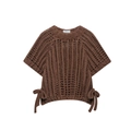 Pull en maille crochetée marron à manches courtes avec col rond et liens latéraux - S / café