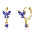 Elegant 925 sterling silver butterfly drop earrings in gold with blue cubic zirconia - Gold - Blue Rhinestone