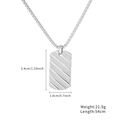 Polished silver titanium steel dog tag necklace with textured diagonal stripes for men - Silver
