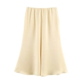Elegant high-waist satin midi skirt in cream yellow with smooth silky texture - XS / Light Yellow