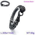 Oxidized black stainless steel snake bracelet with scale texture and rhinestone detail - Oxidized Black Bite-Ring Spirit Snake Bracelet (KB129400-BDJX)
