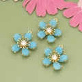 18k gold plated five-petal flower charms with blue turquoise inlay and zircon center - Turquoise Color