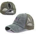 Used-Look Mesh-Pferdeschwanz-Cap mit USA-Flaggen-Schmetterling Print für den Sonnenschutz - Einheitsgröße / Armeegrün
