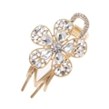 Goldene Kleeblatt-Haarklammer mit funkelnden Strasssteinen und Kristallblumen - Vollständiges Strass-Kleeblatt