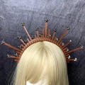 Detailed view of sun goddess halo headband with silver stars on golden blonde hair - Brown Silver Stars (Style 10)