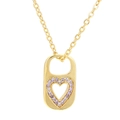 Vintage heart lock pendant necklace in gold finish with purple cubic zirconia stones - Gold - Purple Zircon