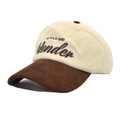 Detailaufnahme der Kontrast-Cord-Baseballkappe mit hochwertiger Stickerei - M (56-58cm) / Beige/Kaffee