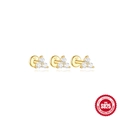 Three gold-plated S925 sterling silver triangle zircon stud earrings on white background - Set of 3 Style #2 (Gold Triangle 3-Drill)