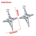 Silver four-pointed star charm pendant with light blue gemstone and 2mm hole - Four-pointed Star (19.9x29mm) / Silver