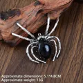 Vintage silver spider brooch with a large black oval stone, size 5.1x4.8cm and weight 13g - Antique Silver Vintage Spider (XZ25153)